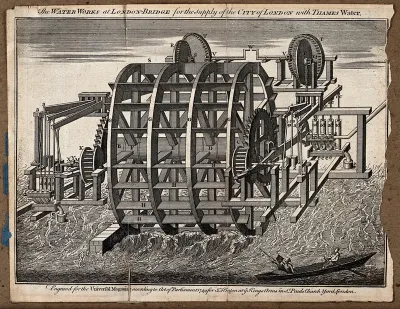 Water-wheel at London Bridge for supplying water from the Thames to the City of London
