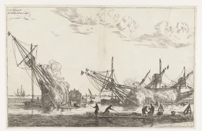 Waterdichtmaken van de rompen van drie fluitschepen