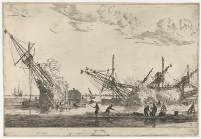 Waterdichtmaken van de rompen van drie fluitschepen