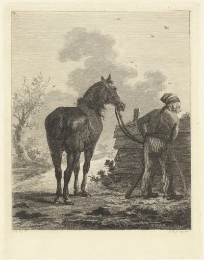 Waterende soldaat met paard