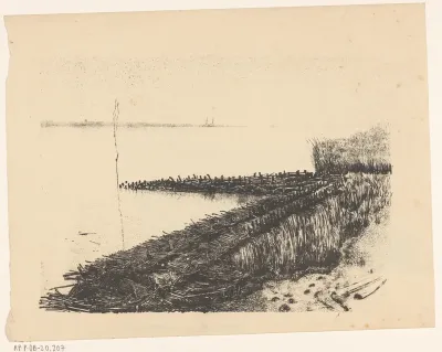 Waterkering en dam van riet