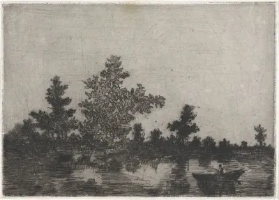 Waterlandschap met roeiboot