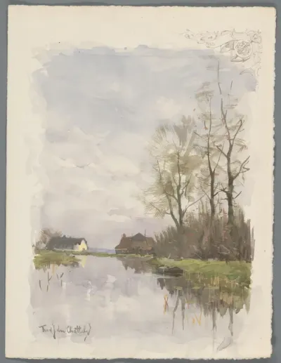 Waterlandschap met twee huizen
