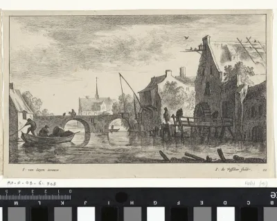 Watermolen bij een brug