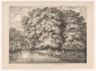 Watermolen bij een grote eik