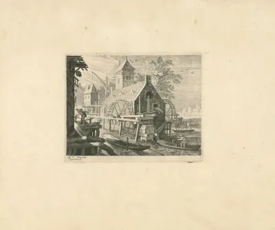 Watermolen in een landschap