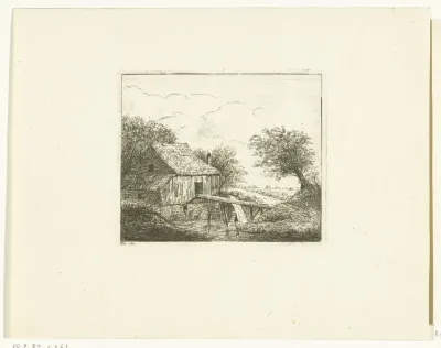Watermolen met brug over de rivier