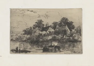 Waterrijk landschap met huizen aan de oever nabij Elsloo