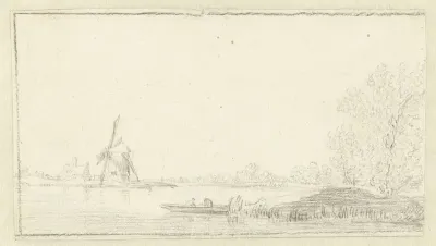 Waterrijk landschap met molen