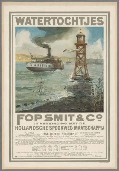 Watertochtjes. Fop Smit & Co. in verbinding met de Hollandsche Spoorweg Maatschappij