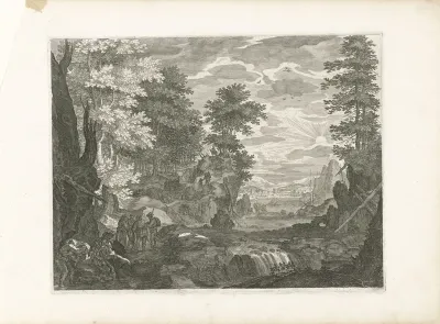 Waterval met een stad op de achtergrond