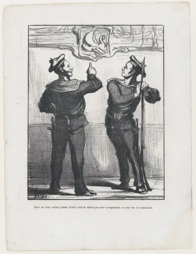 We would have never thought that one day we would sail on this vessel, from 'News of the day,' published in "L'Album du Siège"