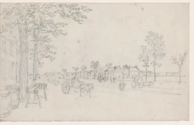 Weg buiten de stad met karren