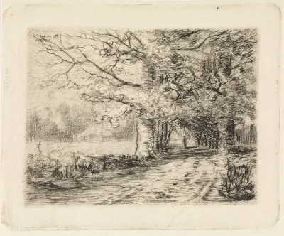 Weg met bomen aan weerszijden
