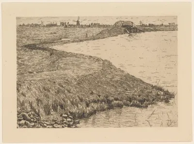 Weg met brug langs het water