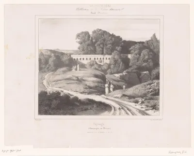 Weg met villa en figuren in de omgeving van Rome