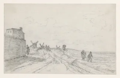 Weg op de Butte met molens in het verschiet