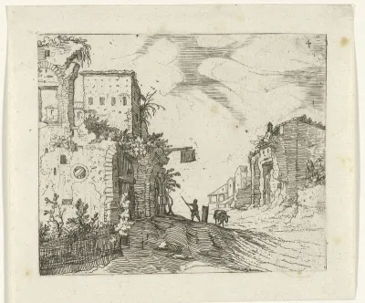 Weg tussen ruïnes