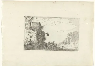 Weg tussen ruïnes