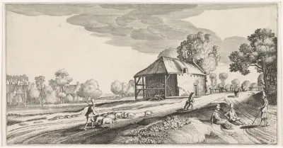 Wegsplitsing bij een watermolen