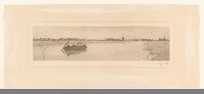 Weidelandschap met een brede vaart met roeiboot