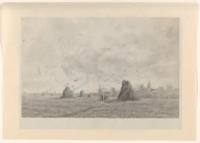 Weidelandschap met enkele hooibergen