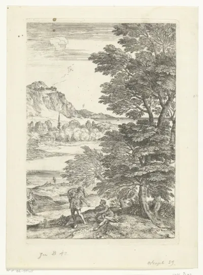 Weids landschap met rivier, bergen en dorp