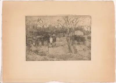 Weiland met bomen en koeien