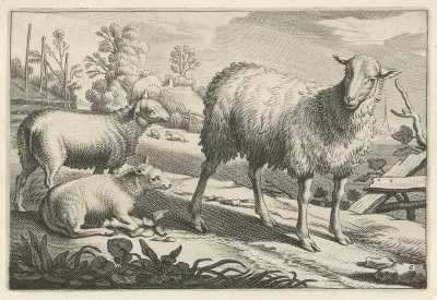 Weiland met een schaap en twee lammetjes