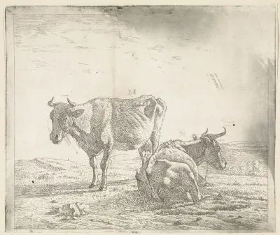 Weiland met een staande en liggende koe