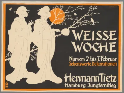 Weisse Woche. Nur vom 2. bis 7. Februar Sehenswerte Dekorationen. Hermann Tietz. Hamburg Jungfernstieg