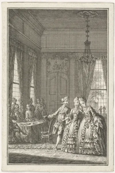 Welgesteld gezelschap in een vertrek