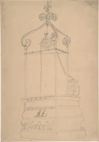 Well with Wrought Iron Cap and Stone Base