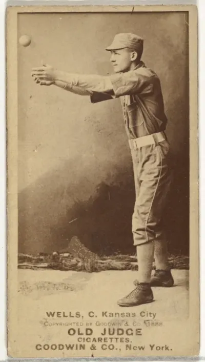 Wells, Catcher, Kansas City Cowboys, from the Old Judge series (N172) for Old Judge Cigarettes