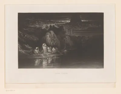 Wenende vrouwen bij een oever van de rivier bij Babylon