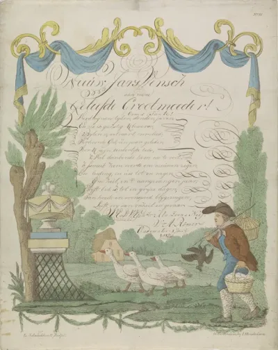 Wensbrief met een boer en zijn ganzen