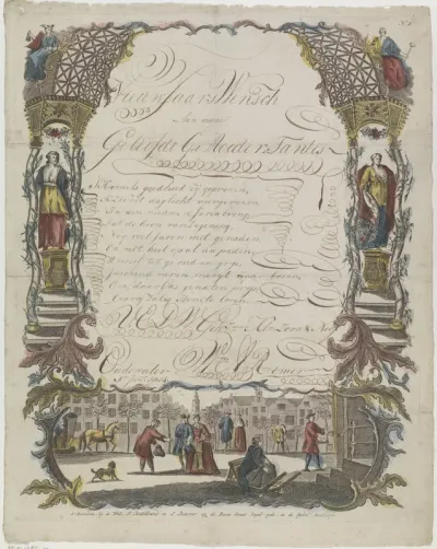 Wensbrief met verschillende figuren op straat