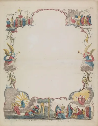 Wensbrief met voorstellingen uit het Nieuwe Testament