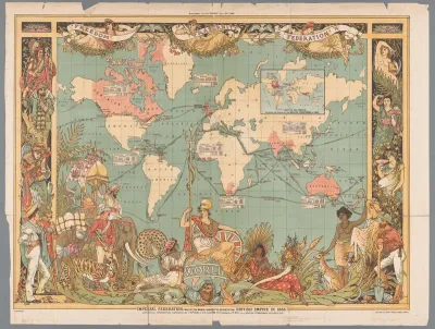 Wereldkaart met het koloniale Britse Rijk, 1886