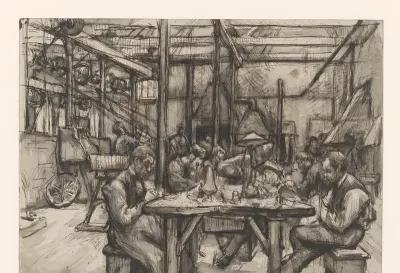 Werkplaats in de zilverfabriek van Begeer