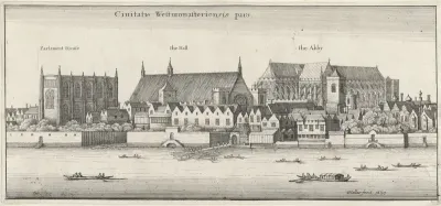 Westminster, House of Parliament en Westminster Hall gezien vanaf de Theems
