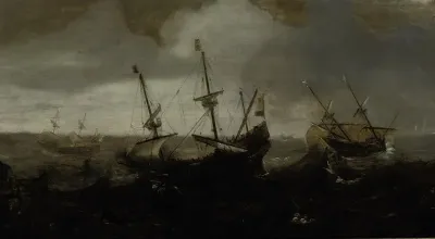 Whaling expedition in a rough sea