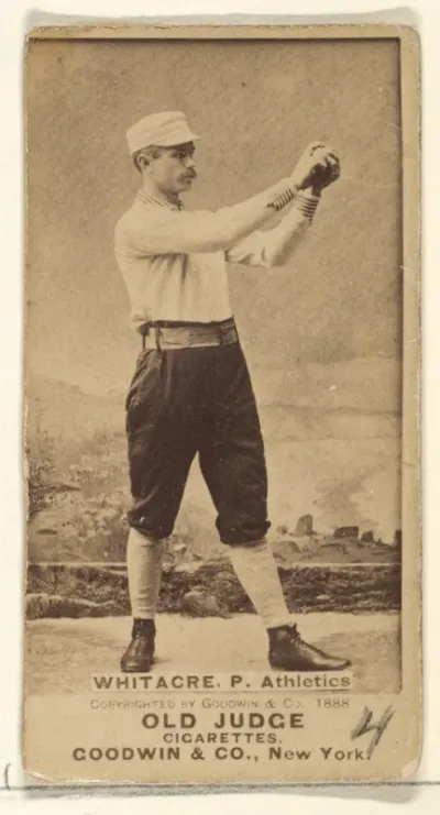 Whitacre, Pitcher, Philadelphia Athletics, from the Old Judge series (N172) for Old Judge Cigarettes