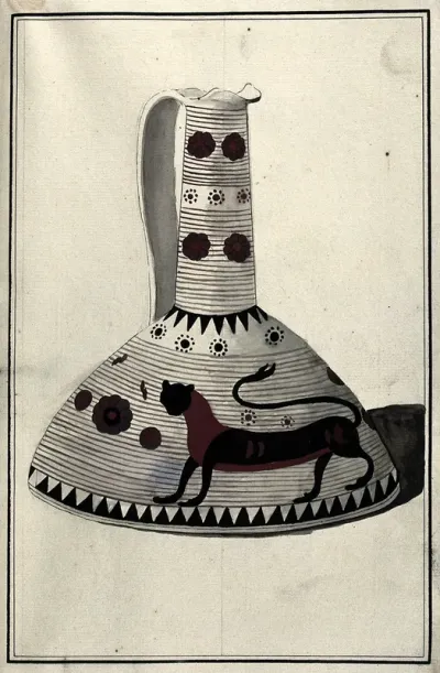 White ground Greek pouring vessel (protocorinthian period ca