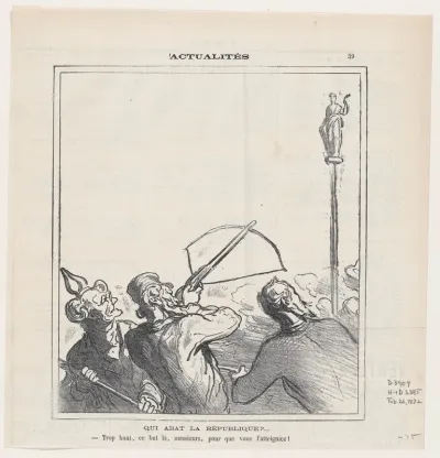 Who will shoot down the Republic? –Gentlemen, this mark is too high for you to be able to reach it!, from 'News of the day,' published in Le Charivari, February 26, 1872