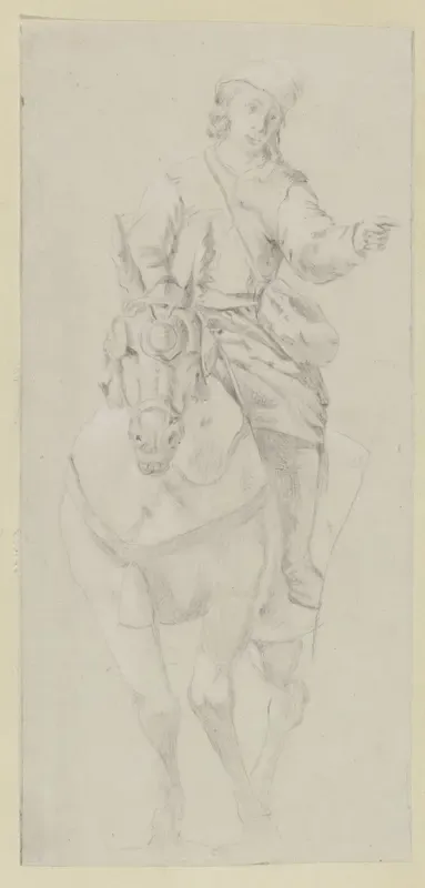 Wijzende man te paard