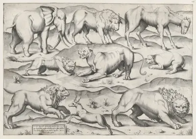 Wild Animals, from antique wall paintings, plate 1, from "Speculum Romanae Magnificentiae"