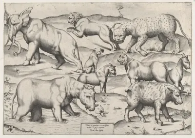 Wild Animals, from antique wall paintings, plate 2, from "Speculum Romanae Magnificentiae"