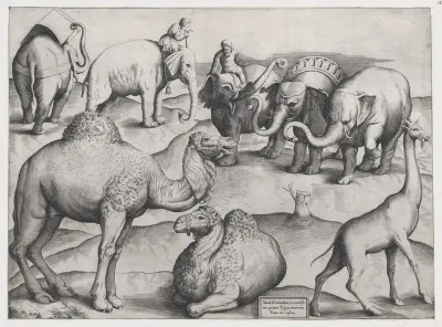 Wild Animals, from antique wall paintings, plate 3, from "Speculum Romanae Magnificentiae"