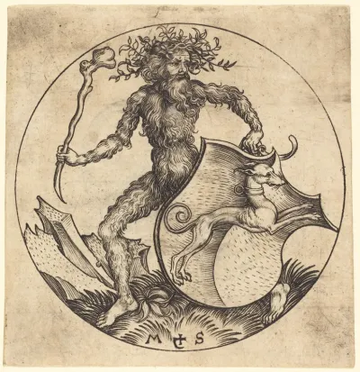 Wild Man Holding a Shield with a Greyhound